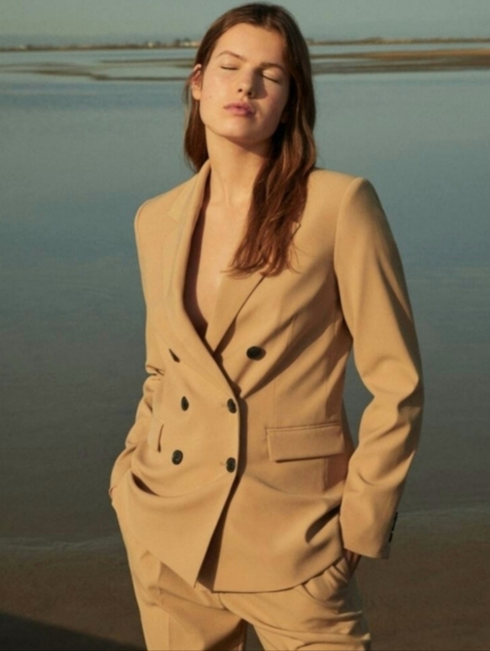 Mango Tan Double Breasted Blazer 8 Women’s Suit Jacket Office Work Business Wear